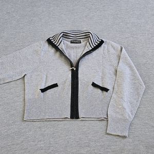 Wool Cropped Cardigan Full Zip Heather Gray S